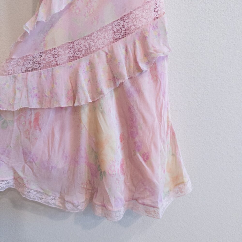 LoveShackFancy Serima Mini Dress Pink Combo Ruffled Lace Slip Dress, Size Small - Picture 5 of 8